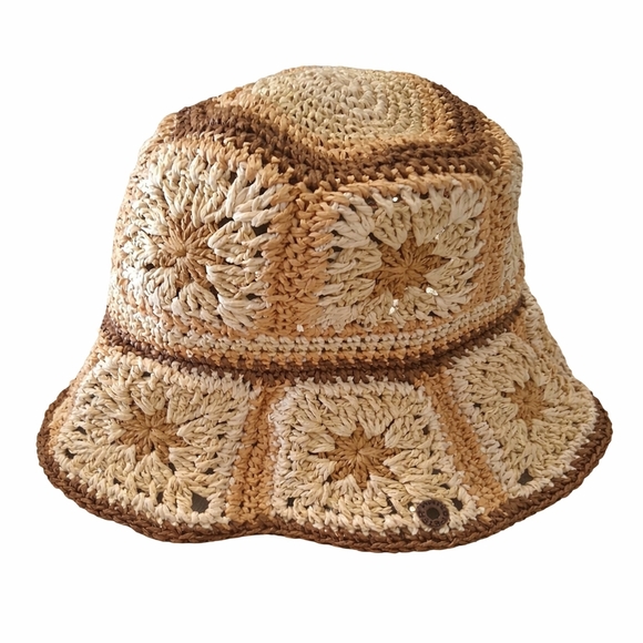 Free People Accessories - Peter Grimm x Free People Fergie Crochet Granny Square Bucket Hat Boho Beach FP